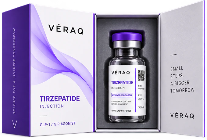 Открытая коробка VÉRAQ TIRZEPATIDE с виалой